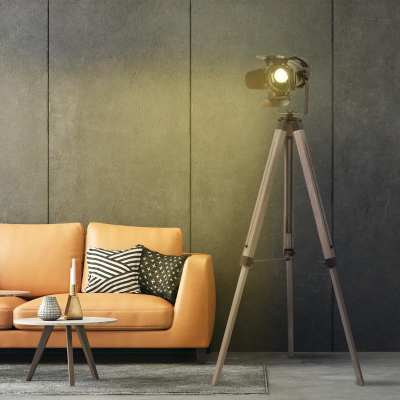 HOMCOM Industrial Style Adjustable Tripod Floor Lamp Vintage Spotlight Reading Lamp w/ Wood Metal Legs E27 Base For Living Room Bedroom, 100-140cm, Natural