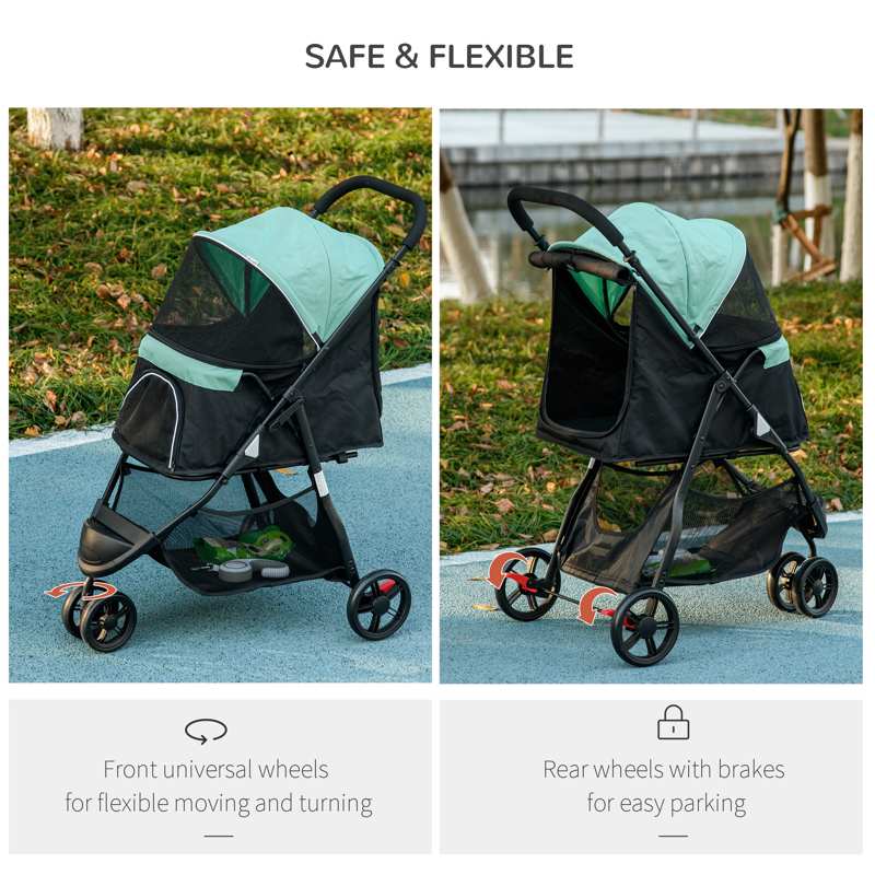 PawHut Foldable Pet Stroller w/ Rain Cover, for XS Dogs, S Dogs - Green