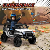 AIYAPLAY 12V Battery Powered Kids Ride-On Car, Electric Truck w/ Spring Suspension, Remote, Music, Horn, Lights, White