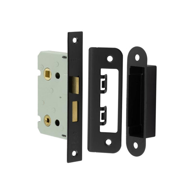 Jedo Kontrax Bathroom locks with Square Forend & Radiused Strike Plate 65mm Black