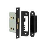 Jedo Kontrax Bathroom locks with Square Forend & Radiused Strike Plate 65mm Black