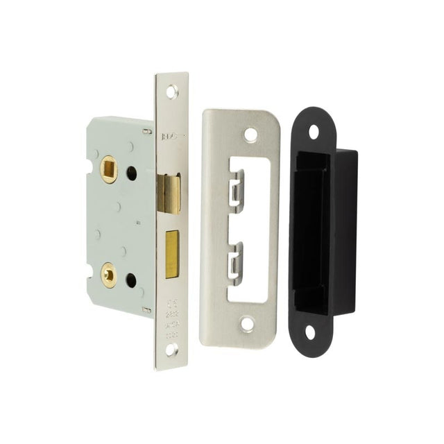 Jedo Kontrax Bathroom locks with Square Forend & Radiused Strike Plate 65mm Nickel Plate