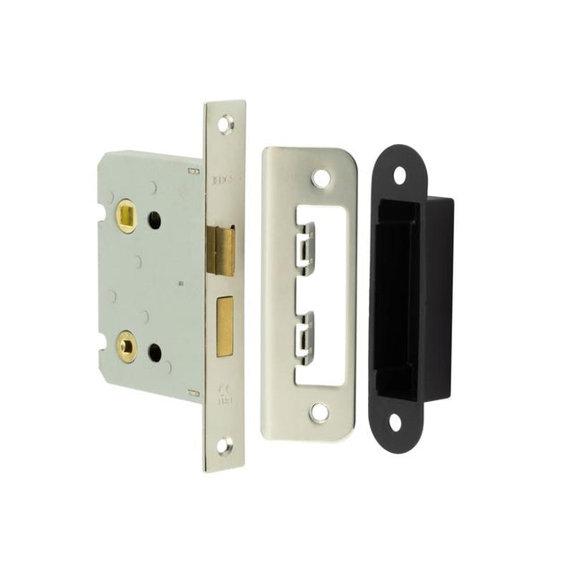 Jedo Kontrax Bathroom locks with Square Forend & Radiused Strike Plate 76mm Nickel Plate