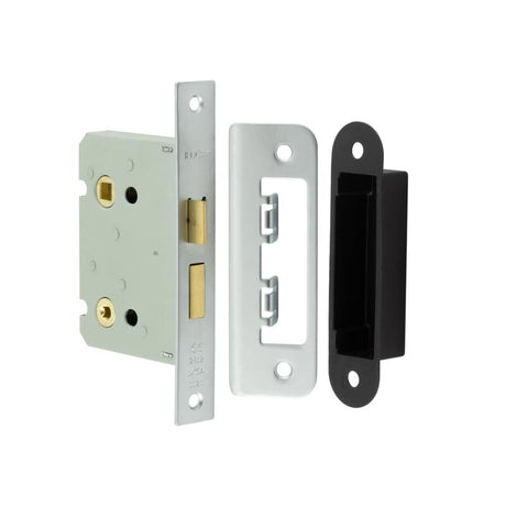 Jedo Kontrax Bathroom locks with Square Forend & Radiused Strike Plate 76mm Satin Nickel