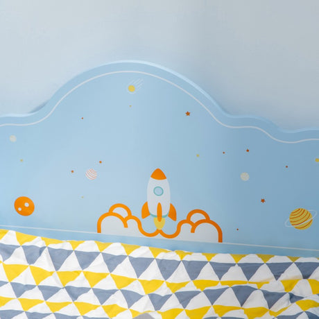 ZONEKIZ Space Themed Toddler Bed, Kids Bedroom Furniture, with Safety Rails - Blue