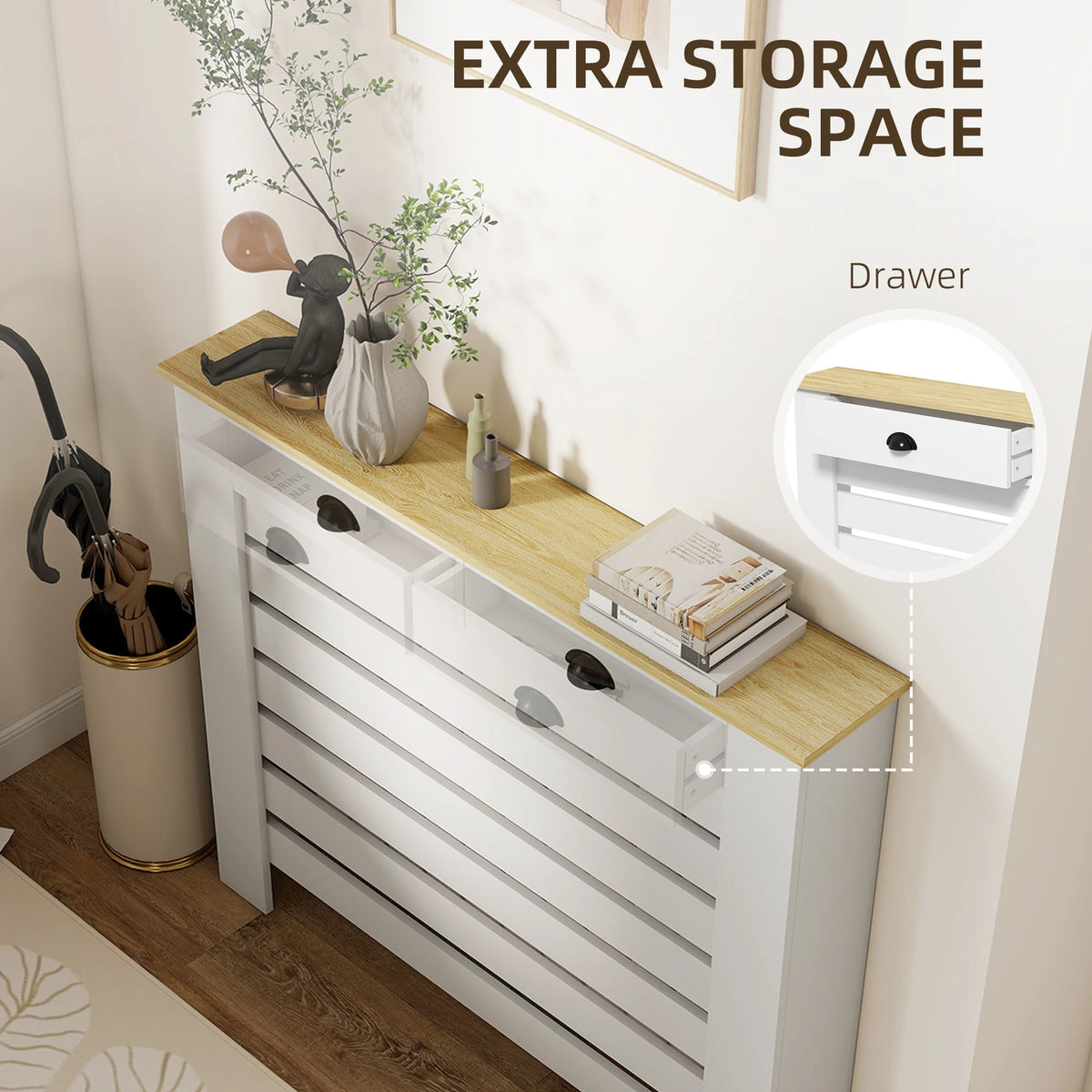 HOMCOM 95.5H x 111Wcm Radiator Cover, with Drawer - White