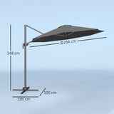 Outsunny 3 x 3m Overhanging Cantilever Parasol - Black