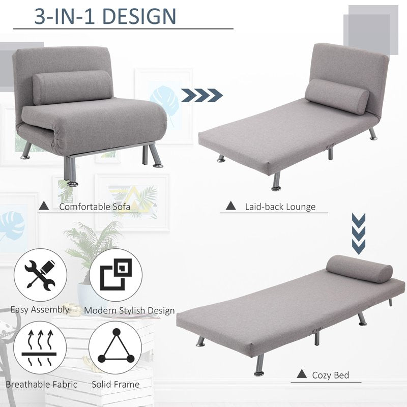 HOMCOM Adjustable Back Futon Sofa Chair - Grey