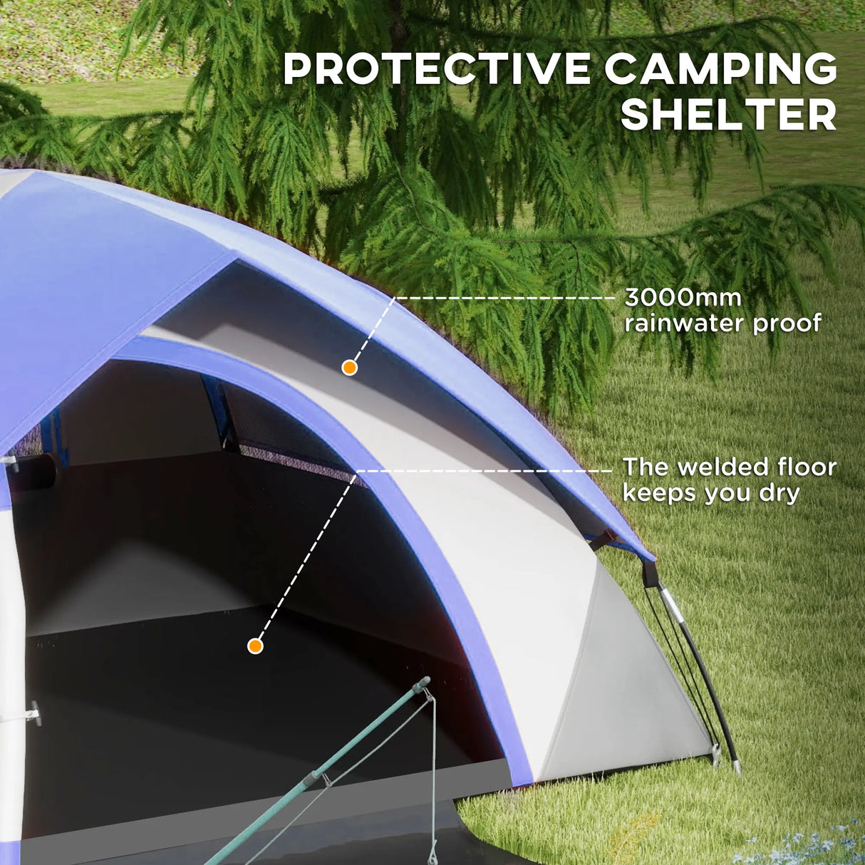 Outsunny Two Man Single Room Dome Tent, with Accessories - Dark Blue/Grey