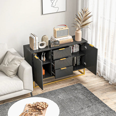 HOMCOM Sideboard with 3 Drawers and Adjustable Shelves for Living Room - Black