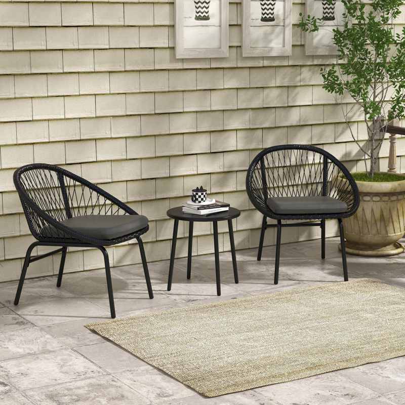 Outsunny Three-Piece Rattan Bistro Set - Black