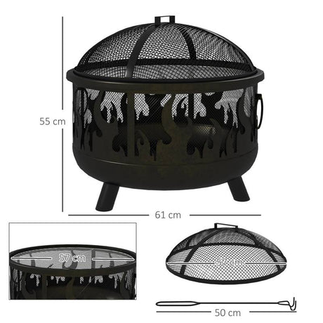 Outsunny Steel Fire Pit BBQ, with Poker - Black