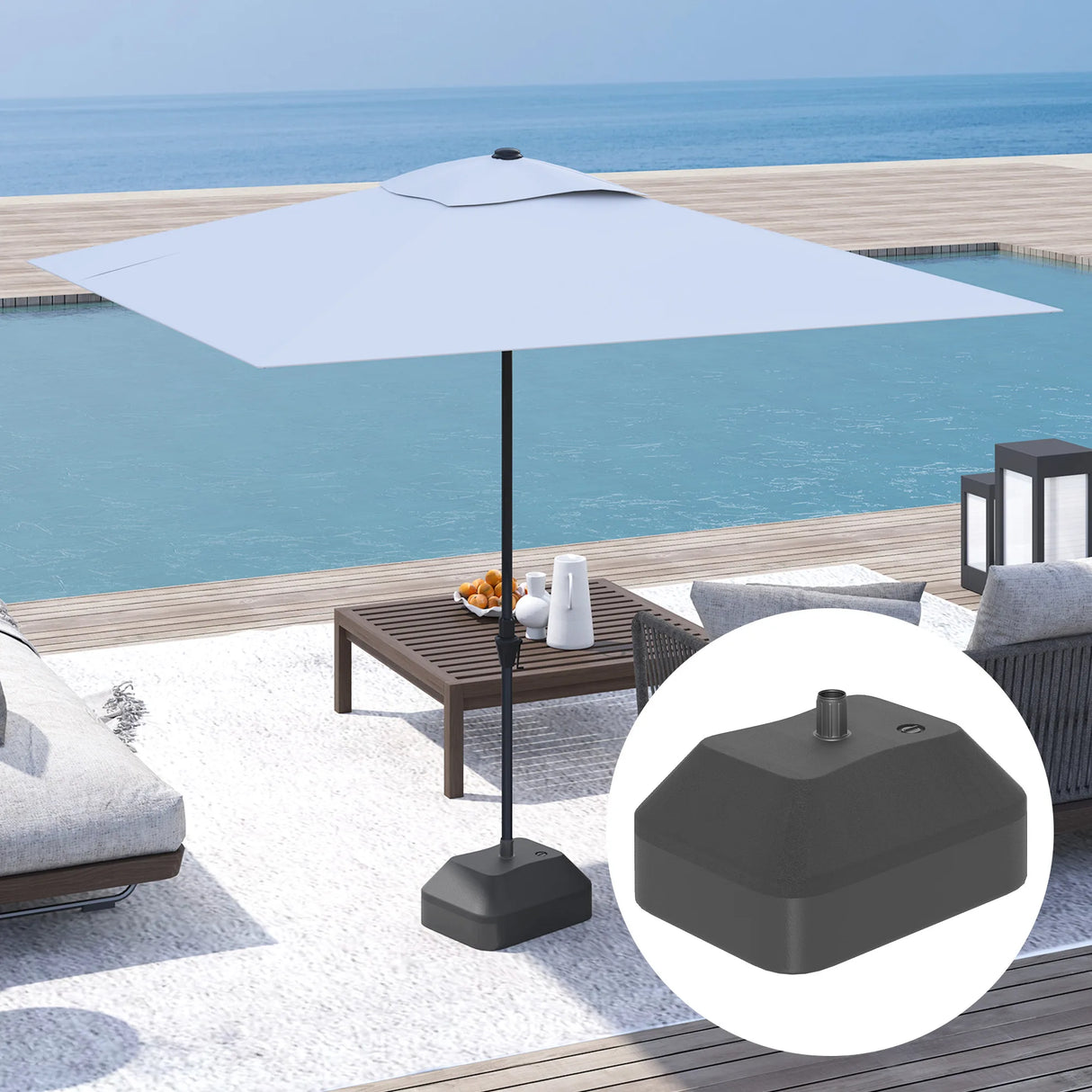Outsunny Fillable Garden Parasol Base, Heavy Duty Parasol Base Stand Outdoor Umbrella Stand, Filled Up to 24kg with Sand or 20kg with Water, Sun Umbrella Base for 38 mm Poles, Black