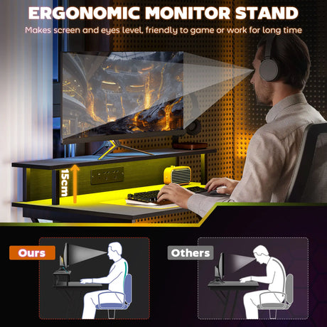 HOMCOM Two-Level LED Gaming Desk - Black
