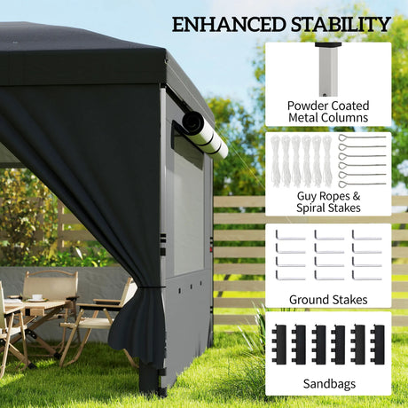 Outsunny 3 x 6 m Pop Up Canopy with UV50+ Protection Garden Gazebo with 6 Sidewalls, Black