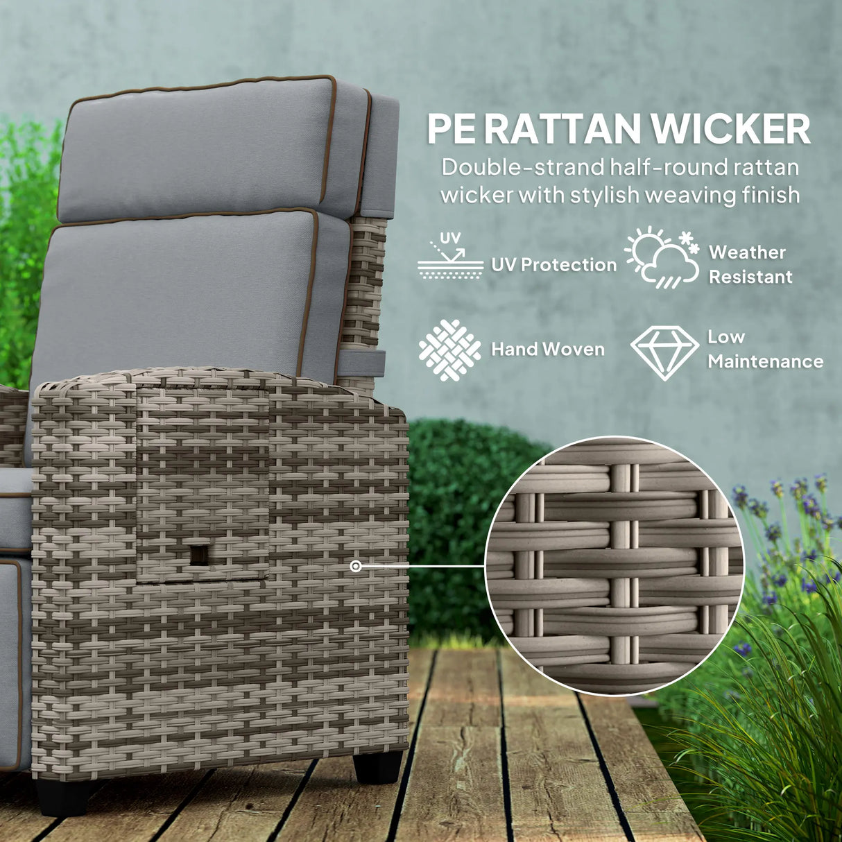 Outsunny 145 Reclining Rattan Armchair, with Footrest - Mixed Grey/Grey