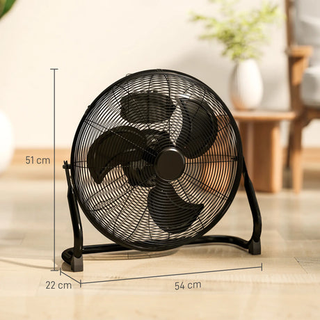 HOMCOM Metal Floor Fan with Tilting, High Velocity, 3 Speed, Portable Gym Fan for Home Office, Black