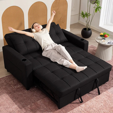 HOMCOM Two-Seater Pull-Out Sofa Bed - Black