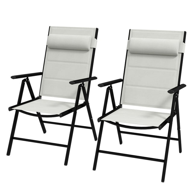 Outsunny Set of Two Padded Garden Chairs - Light Grey