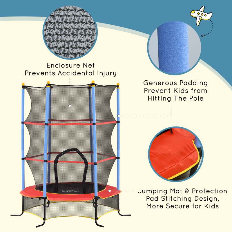 HOMCOM Kids Trampoline, with Safety Net, for Ages 3-10 Years