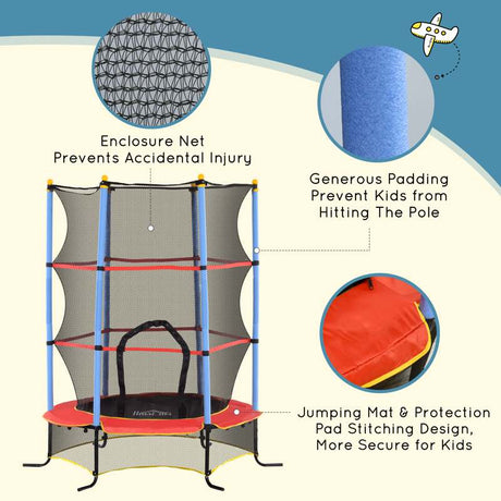 HOMCOM Kids Trampoline, with Safety Net, for Ages 3-10 Years