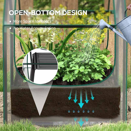 Outsunny Metal Planter Box with Cover, Raised Garden Bed with Greenhouse, for Herbs and Vegetables, Clear and Dark Grey