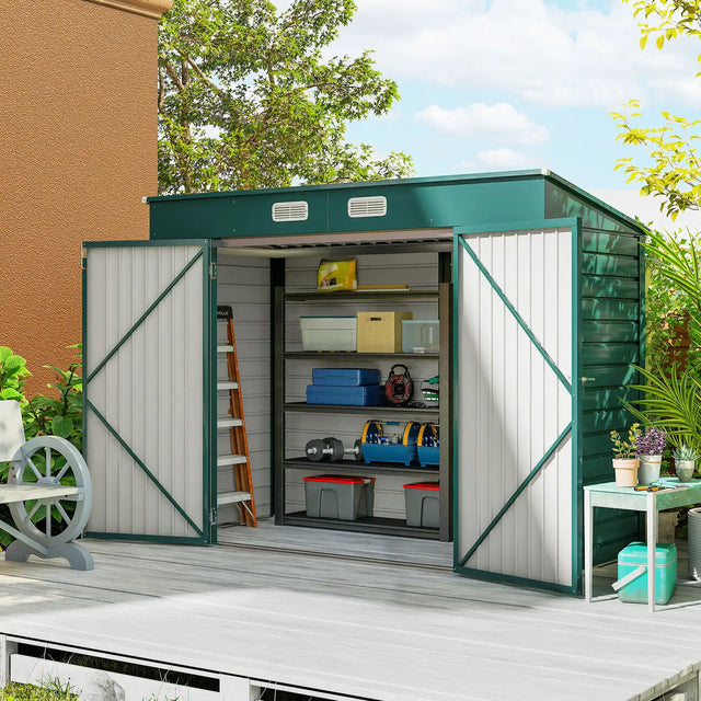 Outsunny 3.7 x 7.9ft Galvanised Steel Shed, with Latched Door and Padlock - Green