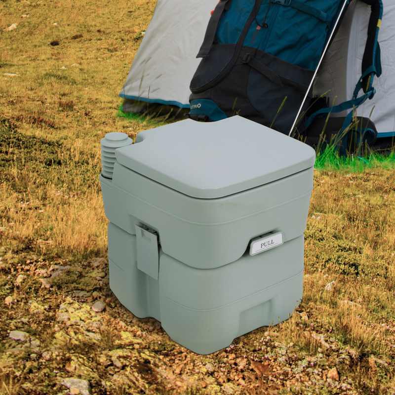 Outsunny 20L Portable Travel Mobile Toilet Outdoor Camping Handle WC with 2 Detachable Tanks & Push-button Operation, Grey