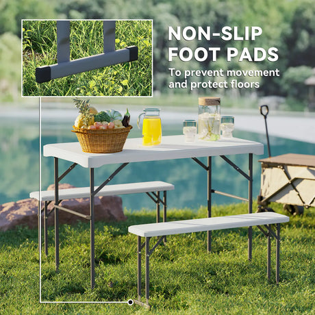 Outsunny Three-Piece Folding Picnic Table and Bench Set - White