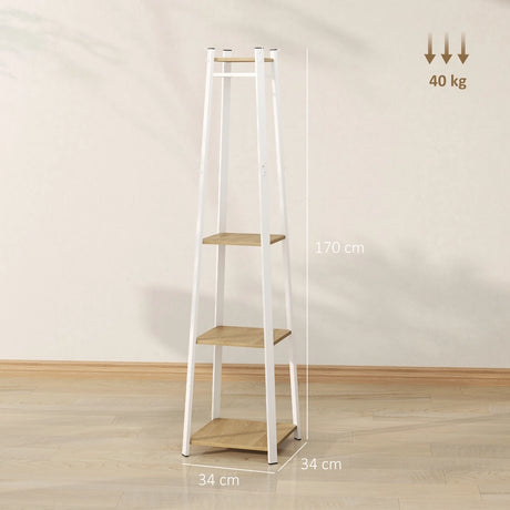 HOMCOM Compact Freestanding Coat Rack -  White/Oak