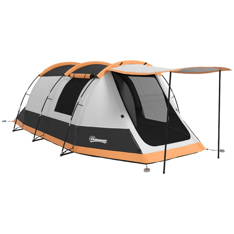 Outsunny Three-Man Camping Tent, with Two Rooms and Porch - Orange