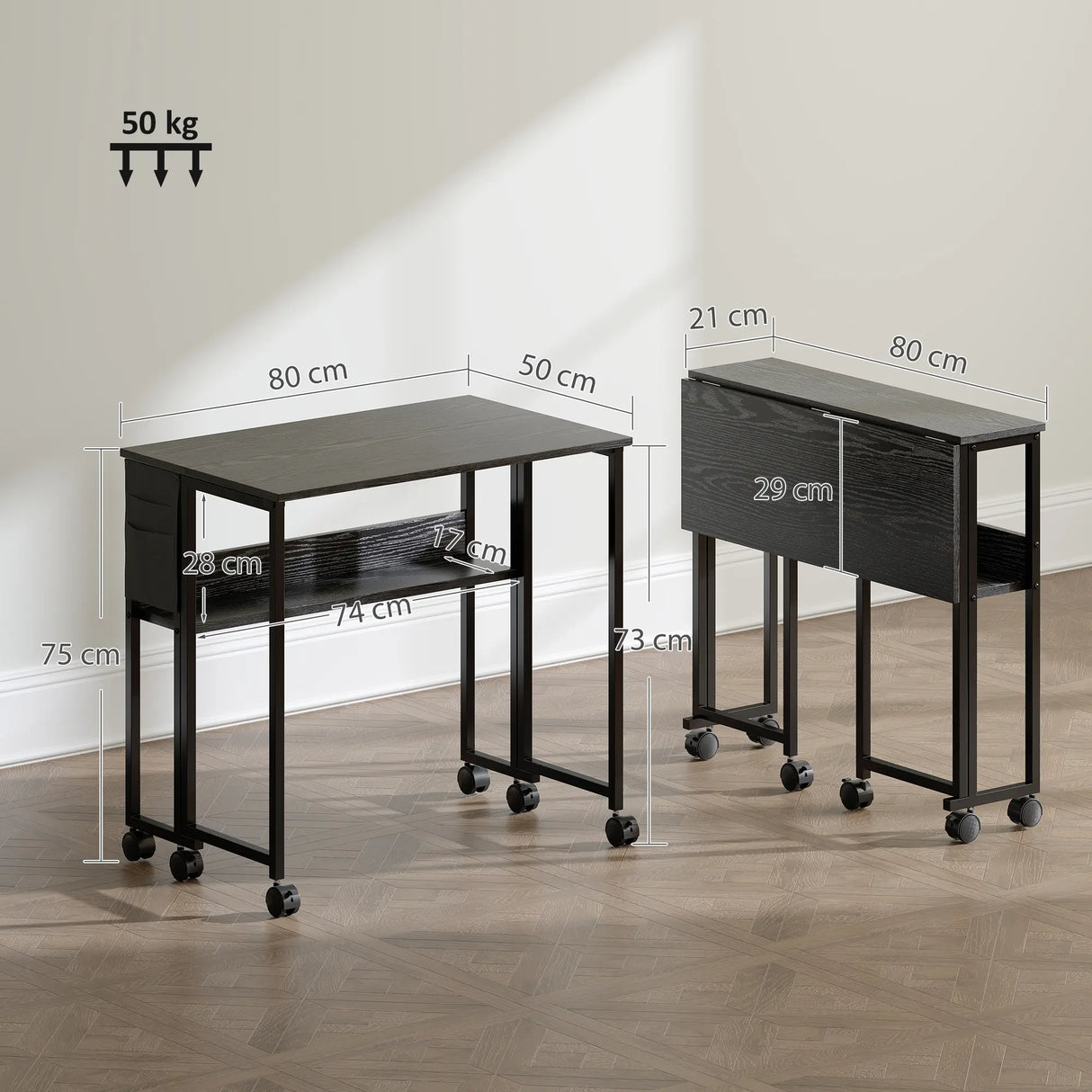 HOMCOM 80 cm Drop Leaf Writing Work Desk - Black