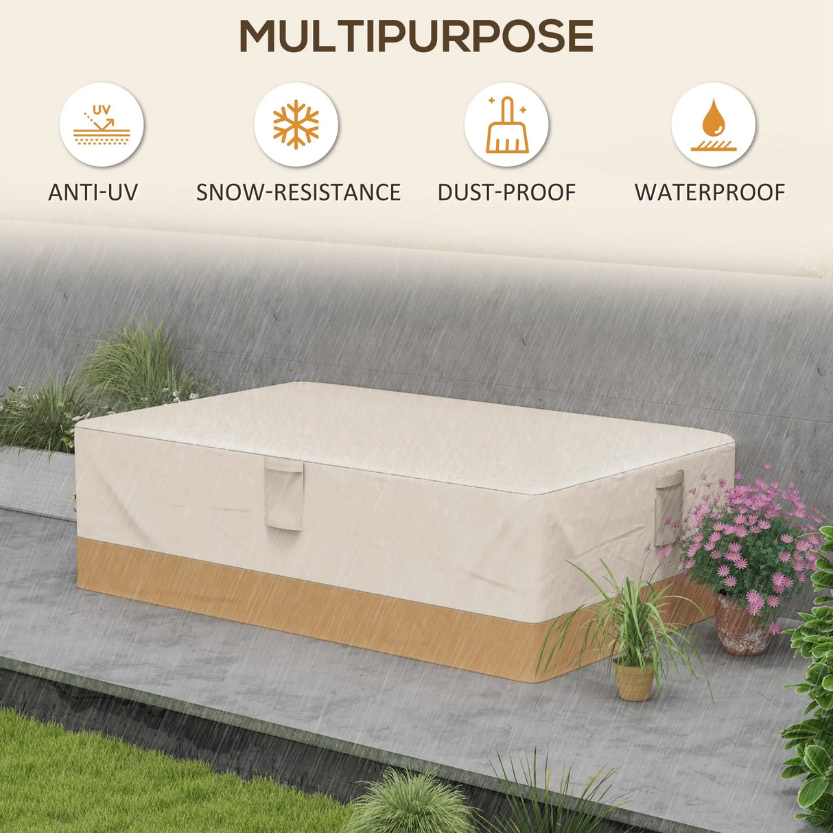 Outsunny Garden Furniture Covers Waterproof, 600D Oxford Outdoor Furniture Cover with 4 Air Vents, 275 x 208 x 78 cm, Beige