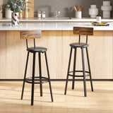 HOMCOM Upholstered Bar Stools Set of 2 with Backrest and Footrest - Rustic Brown and Black