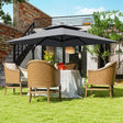 Outsunny 3 x 3(m) Cantilever Parasol with Aluminium Frame, Crank and Tilt, 360-Degree Rotation, Double Top Garden Umbrella with Cover (Only Cross Base), Light Grey