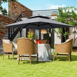Outsunny 3 x 3(m) Cantilever Parasol with Aluminium Frame, Crank and Tilt, 360-Degree Rotation, Double Top Garden Umbrella with Cover (Only Cross Base), Light Grey