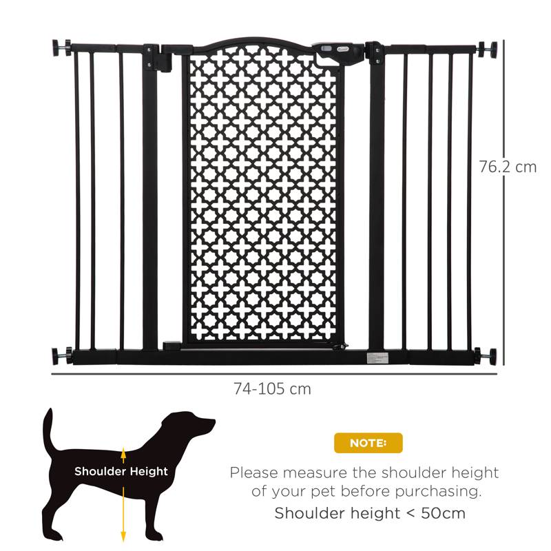 PawHut 74-105cm Pet Safety Gate Stair Barrier, with Auto Close, Double Locking - Black