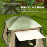 Outsunny Inflatable Camping Tent w/ Hand Pump, Easy Setup 1/2 Person Blow Up Tent Waterproof 190T Taffeta w/ Mesh Windows, Doors and Carry Bag, Brown