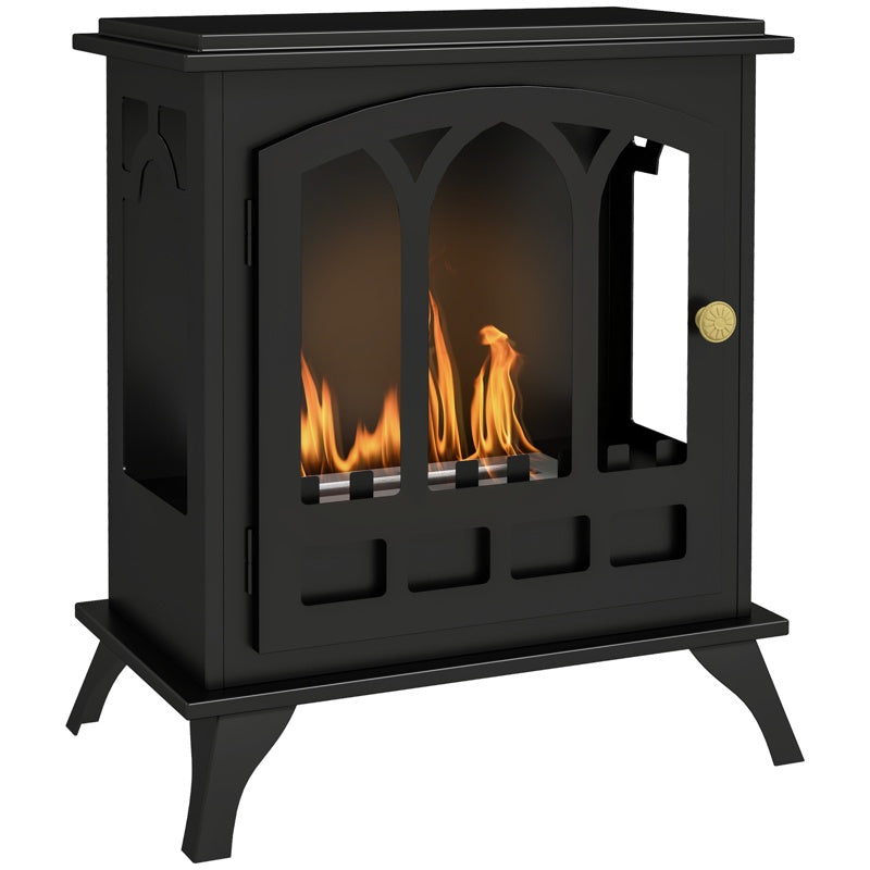 HOMCOM Ethanol Fireplace Stove, Freestanding Bioethanol Fire, Indoor Ethanol Burner with 0.9 Litres Volume, Burns for Up to 3.3 Hours, 21 Inch, Black