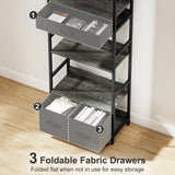 HOMCOM Industrial Bookcase, 6-Tier Tall Bookshelf with 3 Fabric Drawers - Grey
