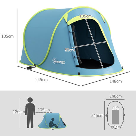 Outsunny Two-Man Pop-Up Dome Tent, with Accessories - Blue