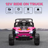 AIYAPLAY 12V Battery Powered Ride on Truck w/ Remote, Four Suspension Wheels, Horn, Lights, Music, USB, for Ages 3-5 Years, Pink