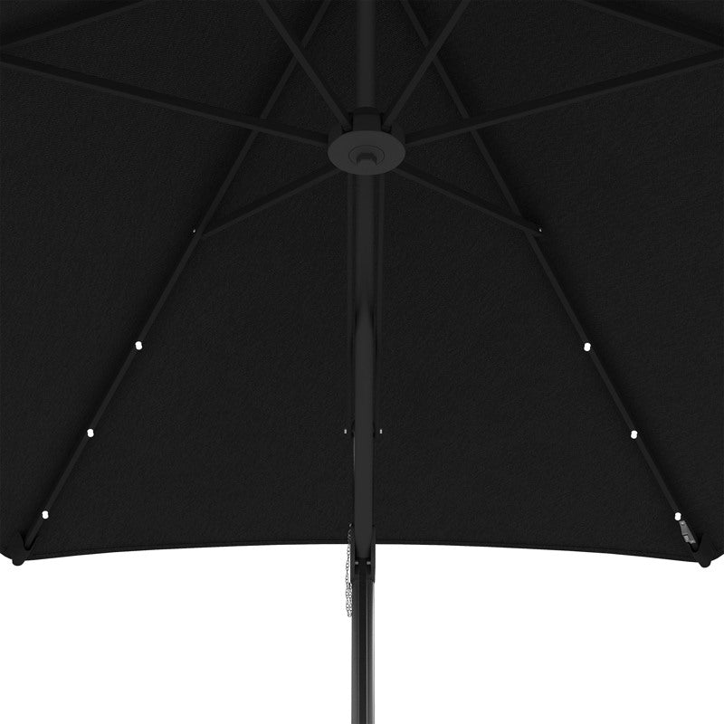 Outsunny 3(m) Garden Parasol Cantilever Umbrella with Solar LED, Cross Base and Waterproof Cover, Black