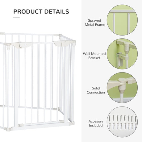 PawHut 5 Panels Pet Playpen Metal Fence w/ Walk Through Door - White