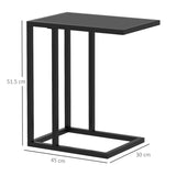 HOMCOM C Shape Bedside Table w/Metal Frame Wood-Effect Top Sofa Narrow Snack End Table for Living Room, Black