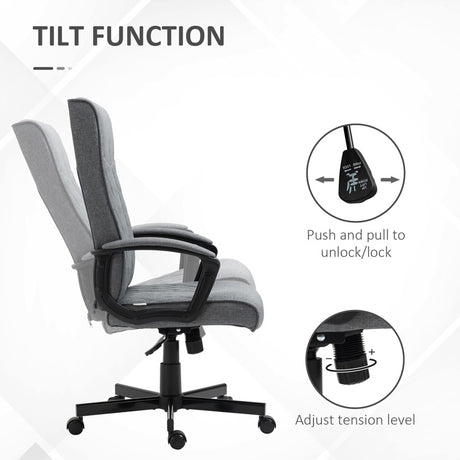 Vinsetto High Back Home Office Chair, Linen Fabric Computer Chair, Swivel Desk Chair with Adjustable Height for Living Room, Bedroom, Study, Dark Grey