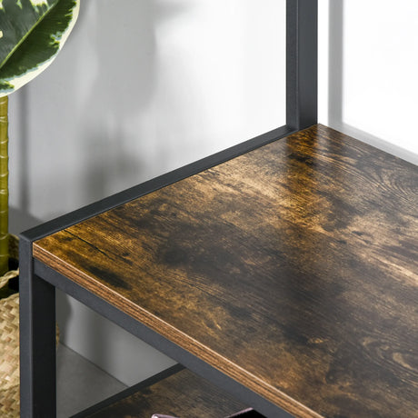 HOMCOM Coat Rack Stand, Free Standing Hall Tree, Coat Stand with Hooks, Bench and Shoe Rack, 100cm x 38.5cm x 185.5cm, Industrial Style, Rustic Brown and Black