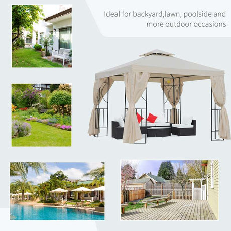 Outsunny 3 x 3 m Garden Gazebo Double Roof Marquee Patio Wedding Party Tent Canopy Shelter with Sidewalls, (Beige)