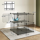 PawHut Indoor Cat Cage DIY Customizable 2-Tier Indoor Cat Enclosure with 2 Doors and Hammock 70 cm Black