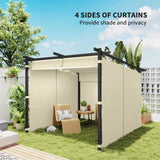 Outsunny 3 x 3 m Retractable Roof Pergola, with Curtains - Beige